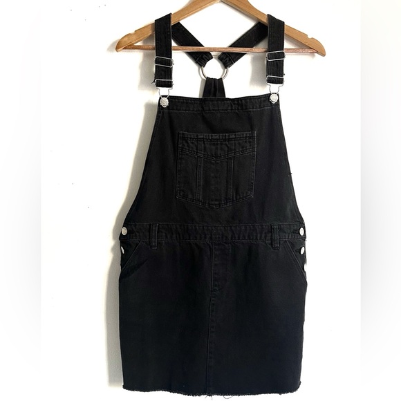 Mango Black Bib Overall Denim Mini Dress - Picture 3 of 8